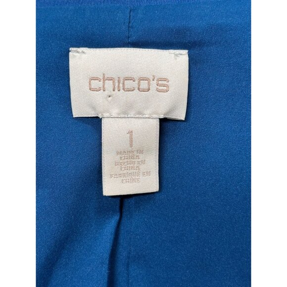Chicos Jacket Womens Size 1 Blue Stand Collar Button Front Career Coat Pockets - Picture 6 of 10